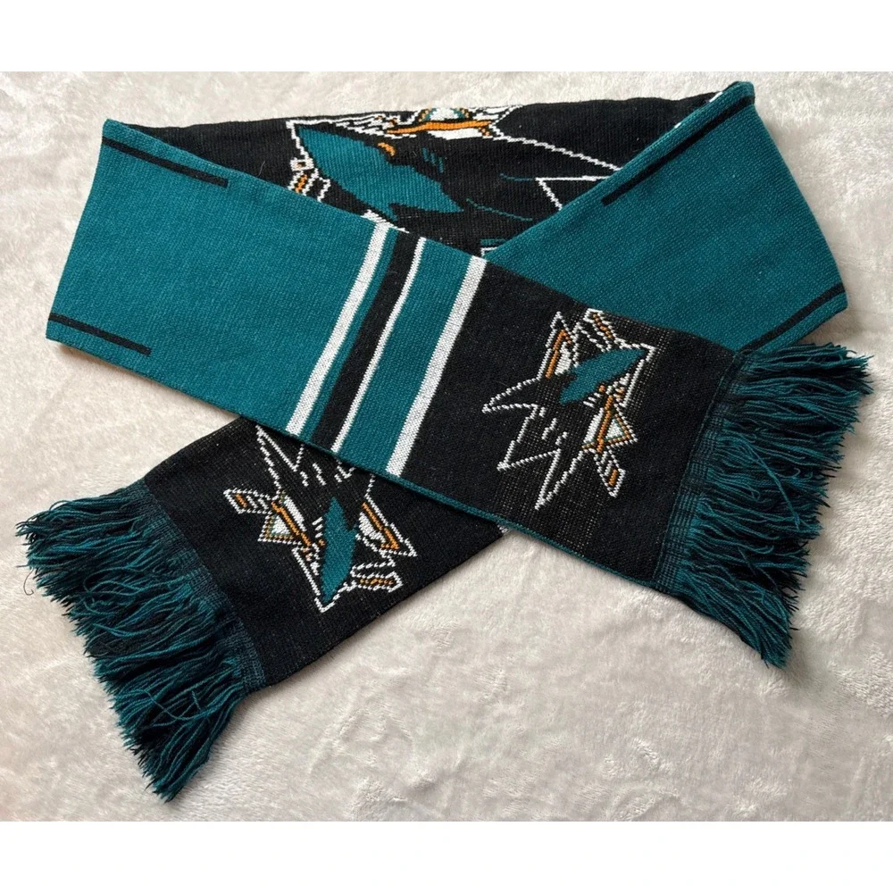 San Jose Sharks NHL Hockey Printed Double Sided Logo Scarf Black/Green